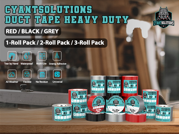 Black Duct Tape Heavy Duty, Super Strong Sticky and No Residue Black Waterproof Duct Tapes, Multi-Use Duct Tapes for Packaging, Binding, Material Handling, 1 Roll (2 Inch x 30 Yards)