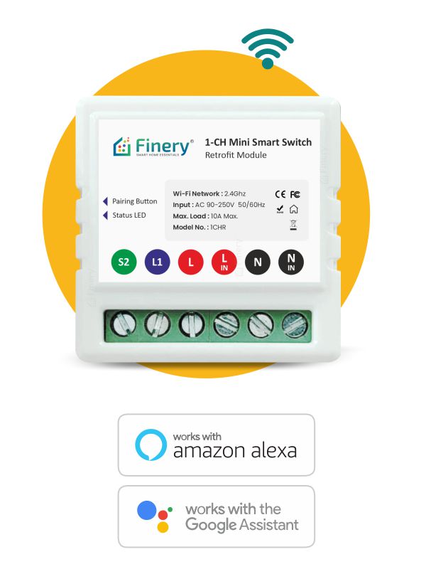 Finery 220 Volts (AC) Wifi 1 Way Smart Rocker Switch With Energy Monitoring Retrofit Supports Manual Button Compatible With Alexa & Home, Multicolor