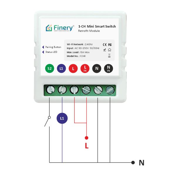 Finery 220 Volts (AC) Wifi 1 Way Smart Rocker Switch With Energy Monitoring Retrofit Supports Manual Button Compatible With Alexa & Home, Multicolor