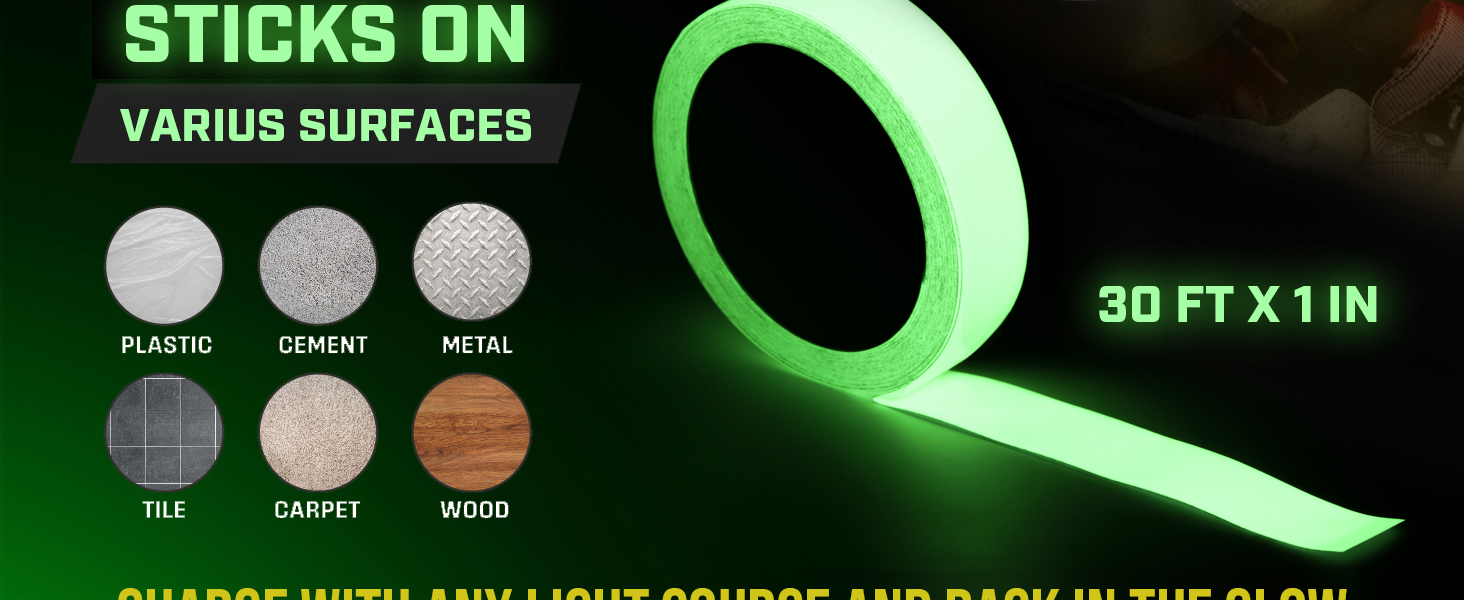 Glow in The Dark Tape 30 Ft x 1 Inch – 2 Pack for Halloween & Night Decor