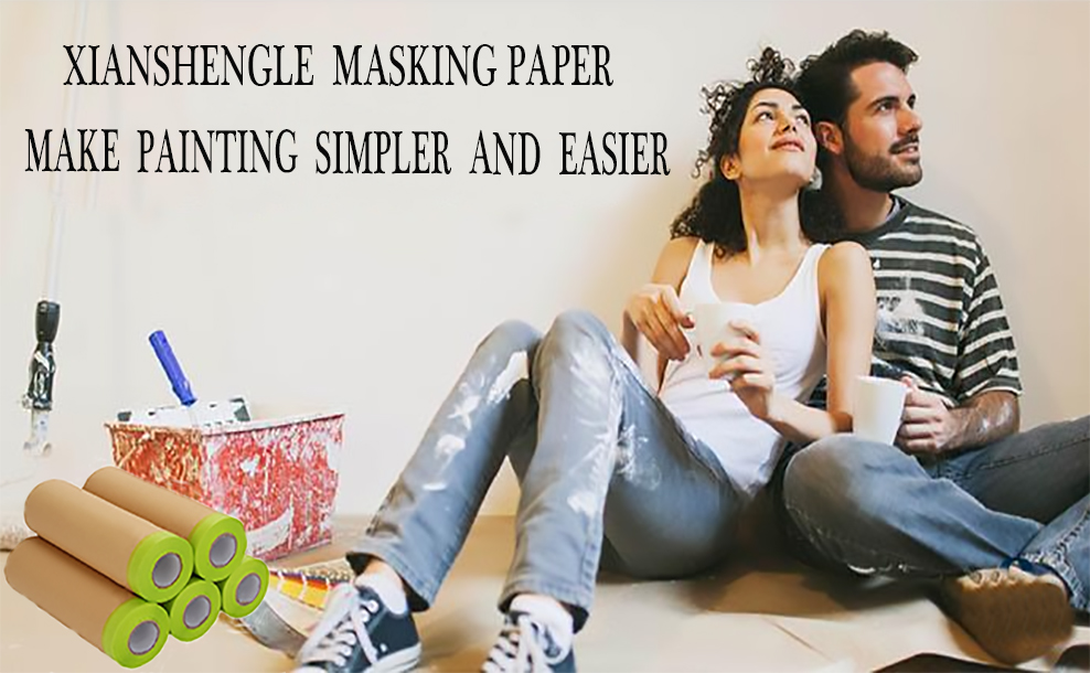 Masking Paper, Paint Masking Paper with Adhesive,20 Inch x 50 Feet Painters Paper Roll, Tape and Drape Painters Paper, for Auto Body Masking, Wall Covering and Paint Masking (20 inch x 50feet, 1)…