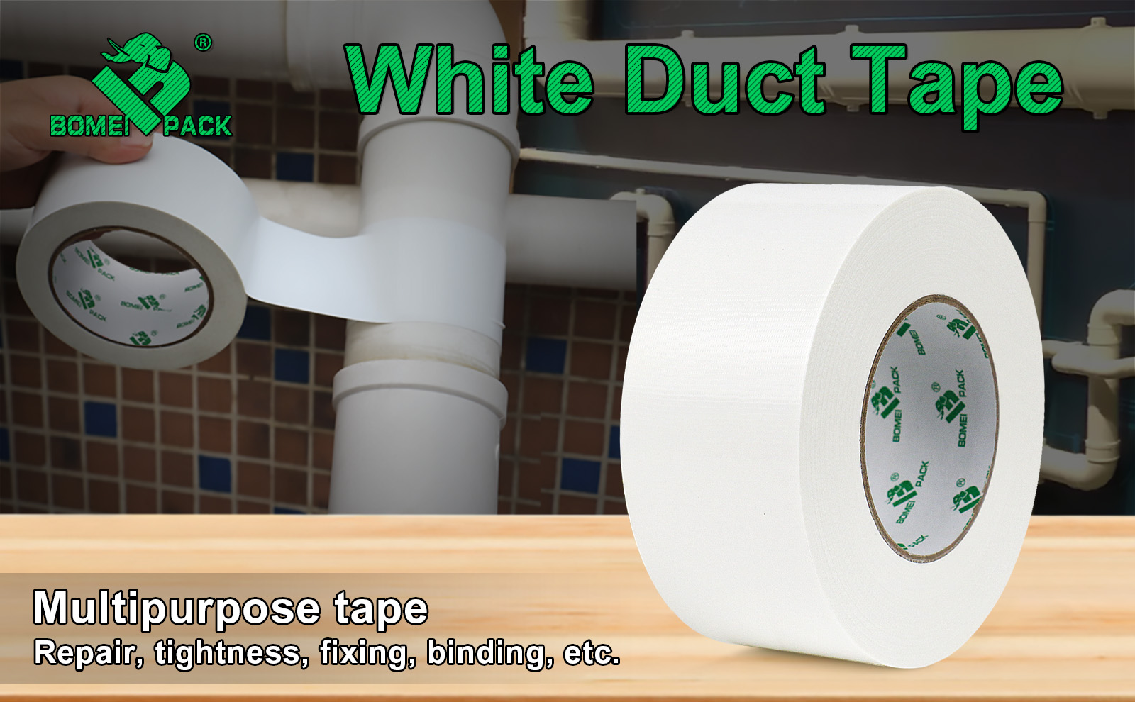 BOMEI PACK White Duct Tape Heavy-Duty Water Proof,2.5 inches x 60 Yards (179 ft), 9 Mil, Strong Adhesive Duct Tape Industrial Grade, Easy Tear by Hands, UV Resistant for Crafts & Home Improvement