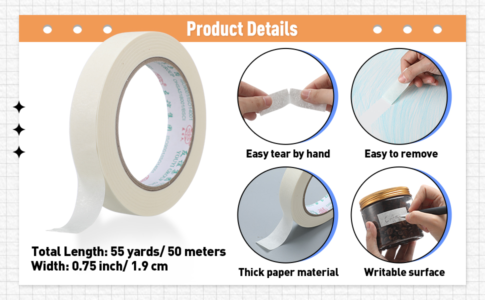 Leelosp 25 Rolls Beige Masking Tape 3/4 Inch X 55 Yards for Craft Paint