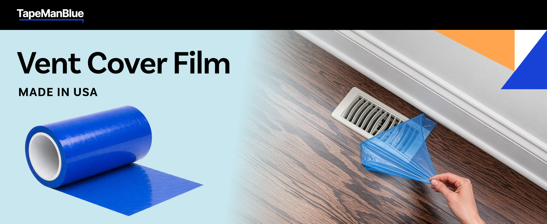 TapeManBlue Vent Cover Film, 8 inch x 200 feet, Perforated for Easy Use, Made in USA, Blue Self Adhesive Protective Film for HVAC Vents and Floor Registers with Clean Removal