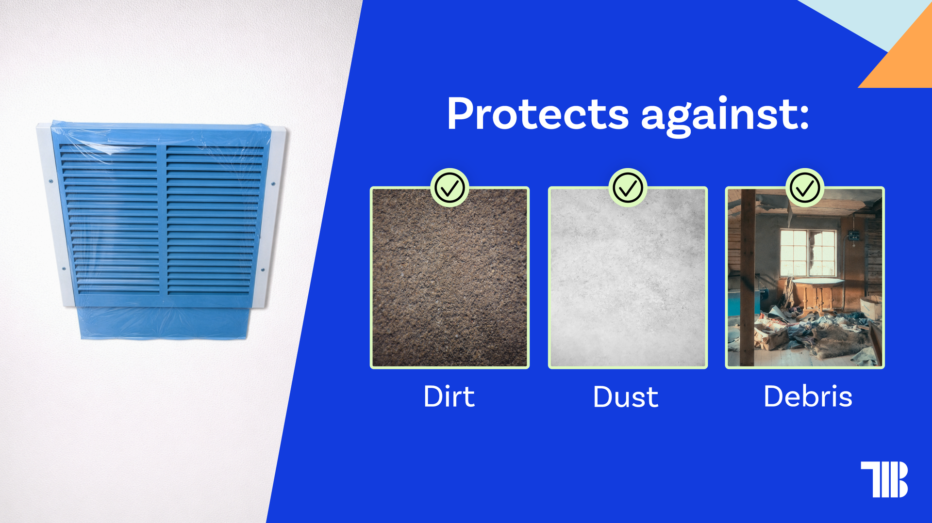 TapeManBlue Vent Cover Film, 8 inch x 200 feet, Perforated for Easy Use, Made in USA, Blue Self Adhesive Protective Film for HVAC Vents and Floor Registers with Clean Removal