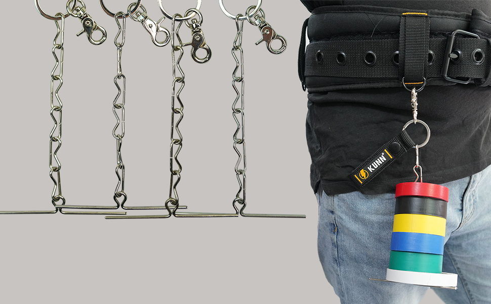 KUNN Electrical Tape Holder, Dual-Use Thong, Enhanced Fast Holder Chain for Tool Belt With Keyring, Snap Loop and Button