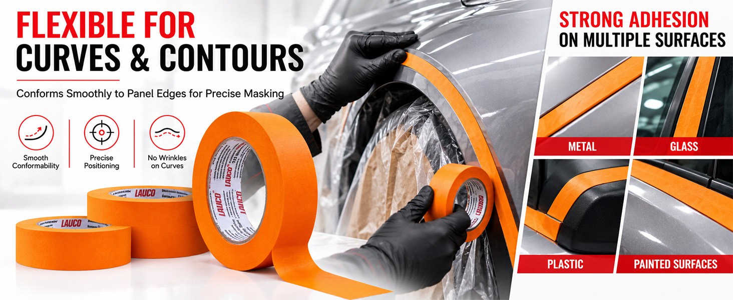 LAUCO Orange Masking Tape 1.5 in x 60 Yd, 24 Rolls, Automotive Painting Tape, High Adhesion, Clean Removal for Auto Paint & Detailing 19541