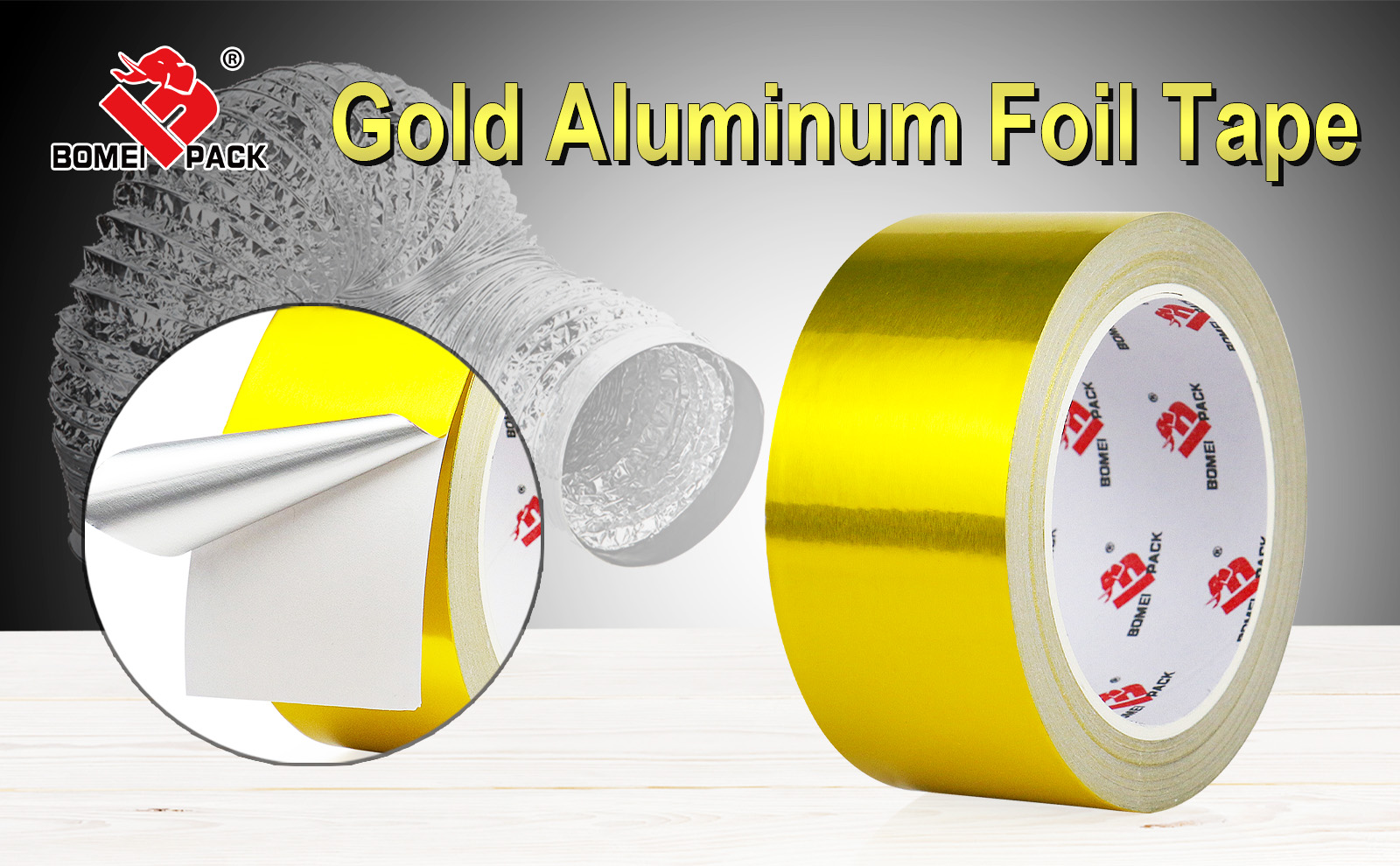 BOMEI PACK Aluminum Foil Tape, Gold, 2 Inch x 90 Feet, Heavy Duty, Waterproof, HVAC & Pipe Sealing