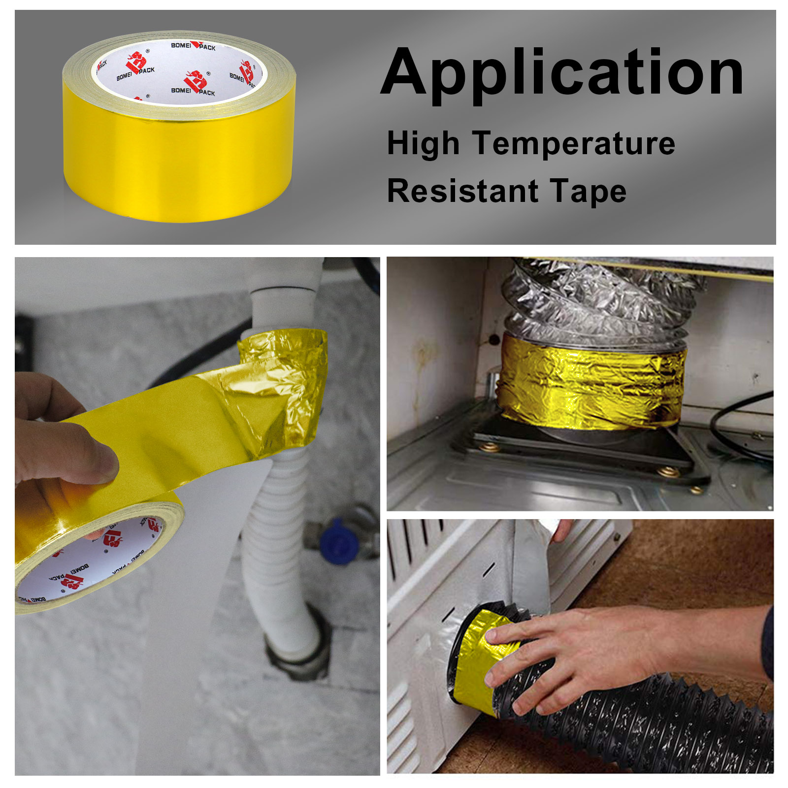 BOMEI PACK Aluminum Foil Tape, Gold, 2 Inch x 90 Feet, Heavy Duty, Waterproof, HVAC & Pipe Sealing
