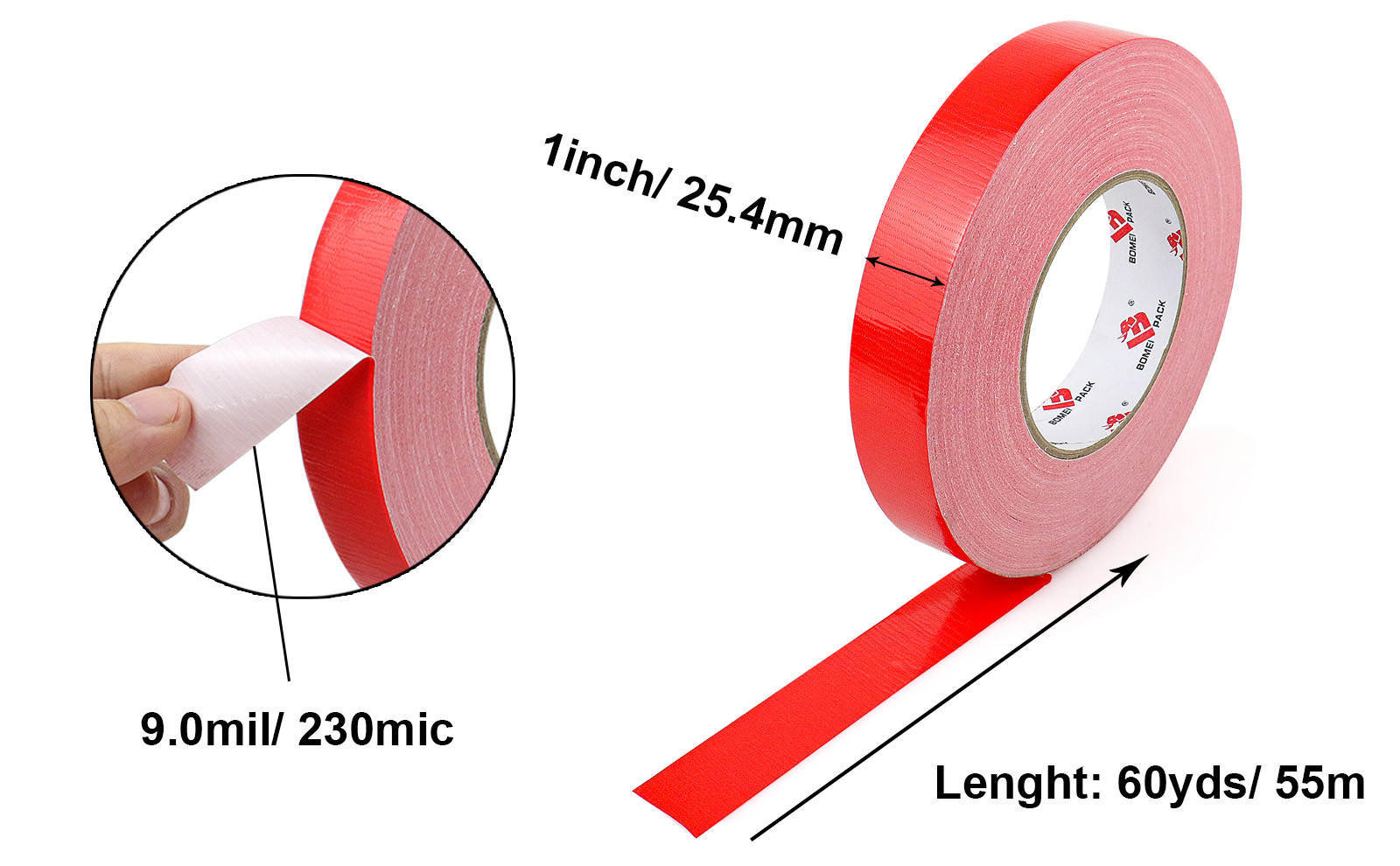 BOMEI PACK Colored Duct Tape,Small Roll,1 inch x 60 Yards,Heavy Duty Waterproof Duct Tape,No Residue,Tear by Hand,9 Mil Industrial Grade StrongTape for Repair,Crafts & Home Improvement (Red)