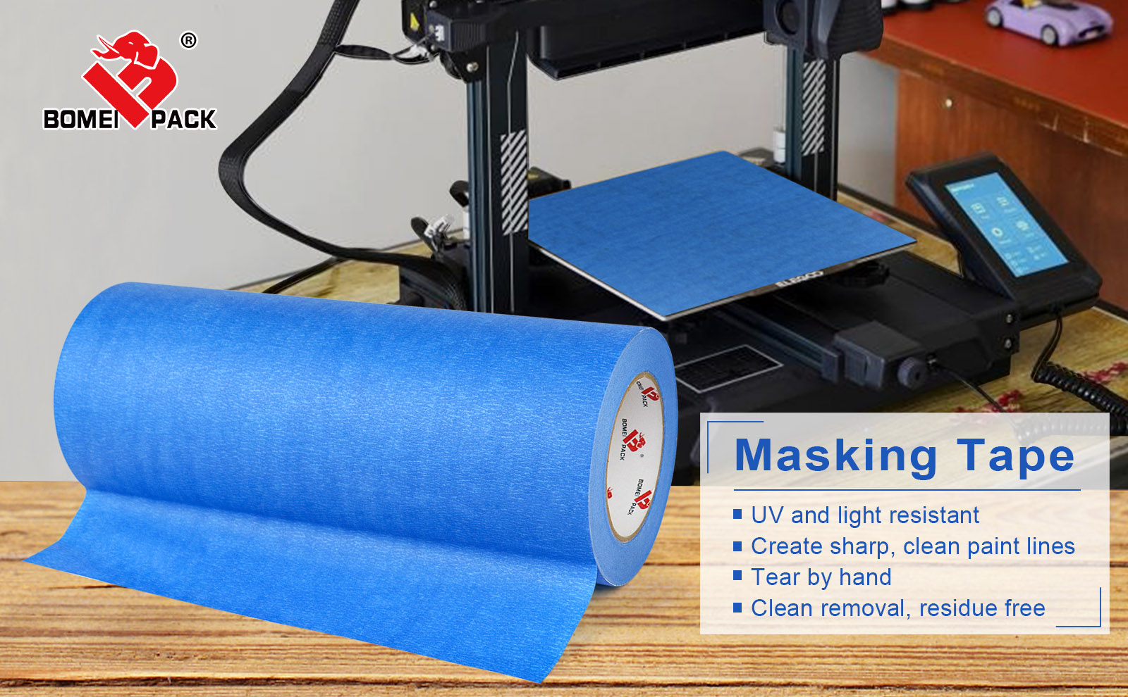 BOMEI PACK Wide Blue Painters Tape 12 Inches x 60 Yards, 3D Tape, 3D Printing Tape for Laser Cutting, 21-Day Clean Removal Wide Masking Tape