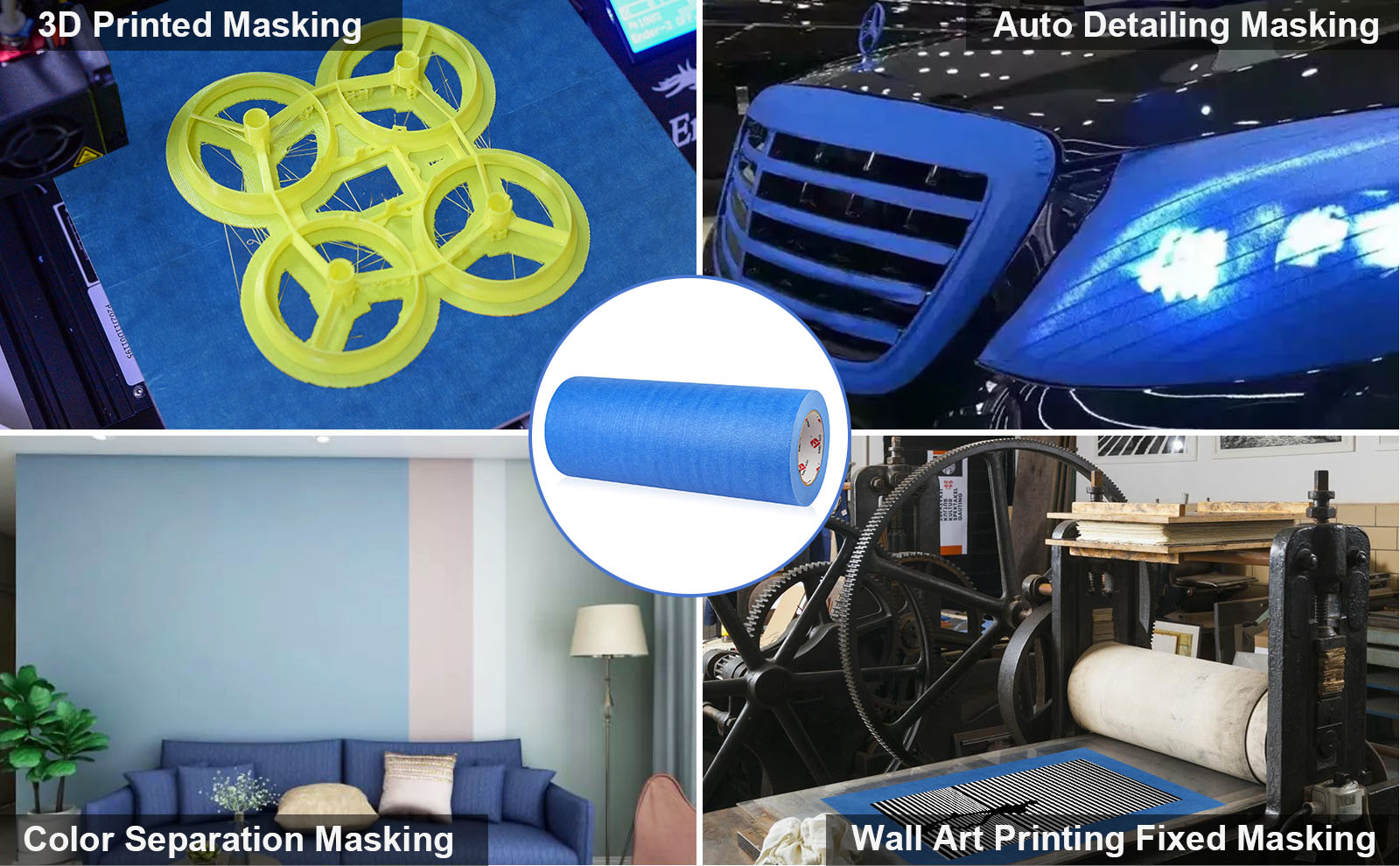 BOMEI PACK Wide Blue Painters Tape 12 Inches x 60 Yards, 3D Tape, 3D Printing Tape for Laser Cutting, 21-Day Clean Removal Wide Masking Tape