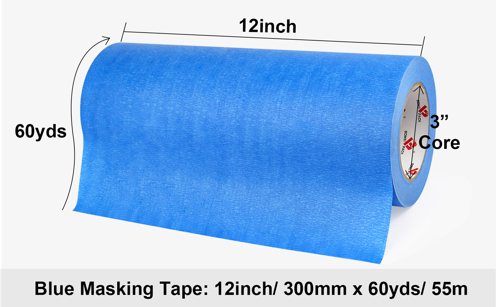 BOMEI PACK Wide Blue Painters Tape 12 Inches x 60 Yards, 3D Tape, 3D Printing Tape for Laser Cutting, 21-Day Clean Removal Wide Masking Tape