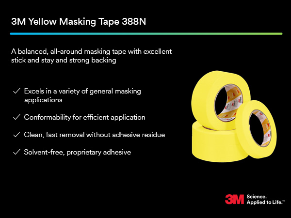 3M Automotive Refinish Masking Tape 388N, 06656, 48 mm x 55 m, 1 Roll