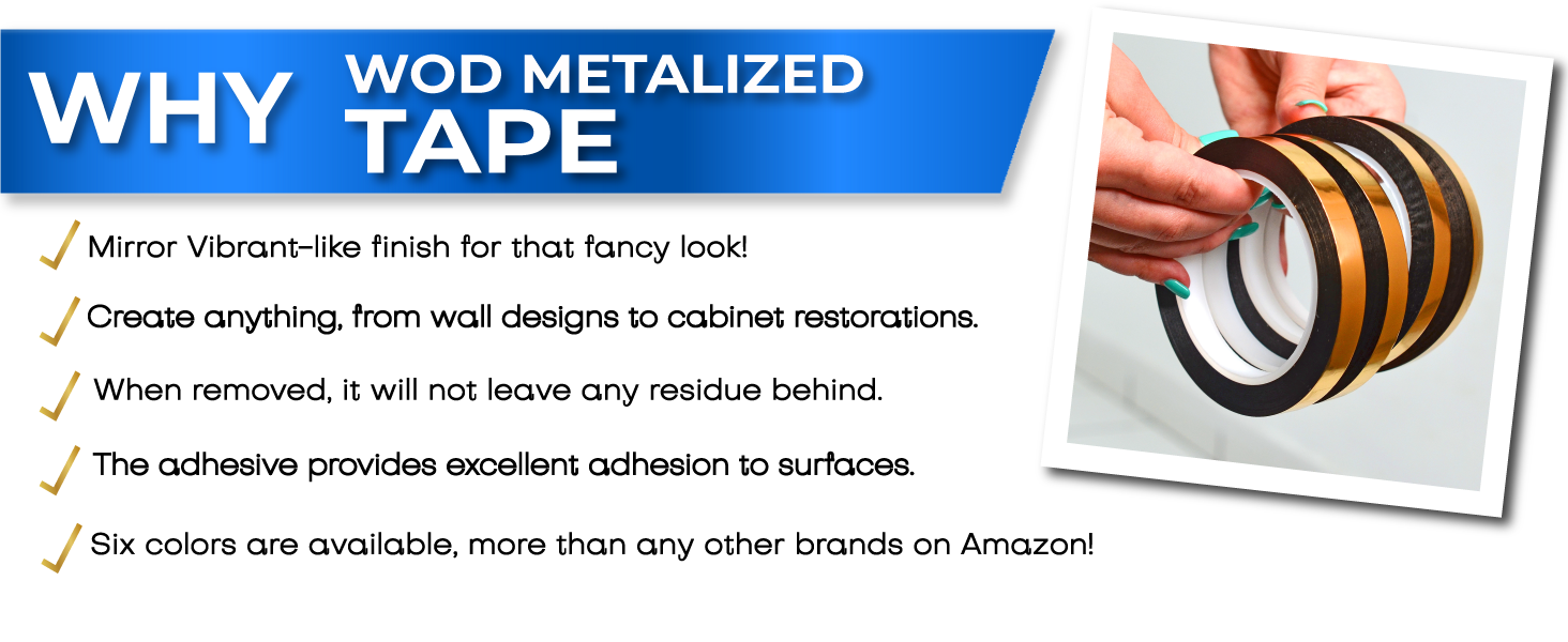 WOD MPFT2 Silver Metalized Polyester Mylar Film Tape with Acrylic Adhesive, 1/8 inch x 72 ft. Vibrant Mirror Silver Tape, Decor Tape for Detailing Accent Wall, Graphic Arts, Car and Boat Trim