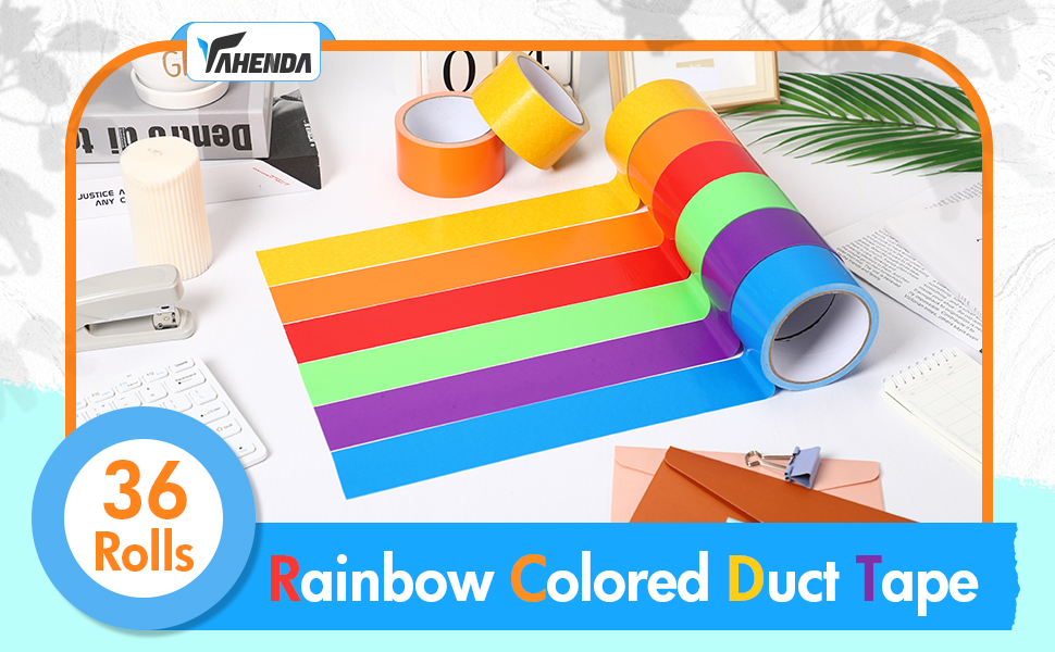 36 Rolls Colored Duct Tape Bulk 10 Yards x 2 Inch Rainbow Heavy Duty Waterproof Colorful Duck Tape for DIY Craft Art Packaging Color-Coding Home School Office(Multi Colors)