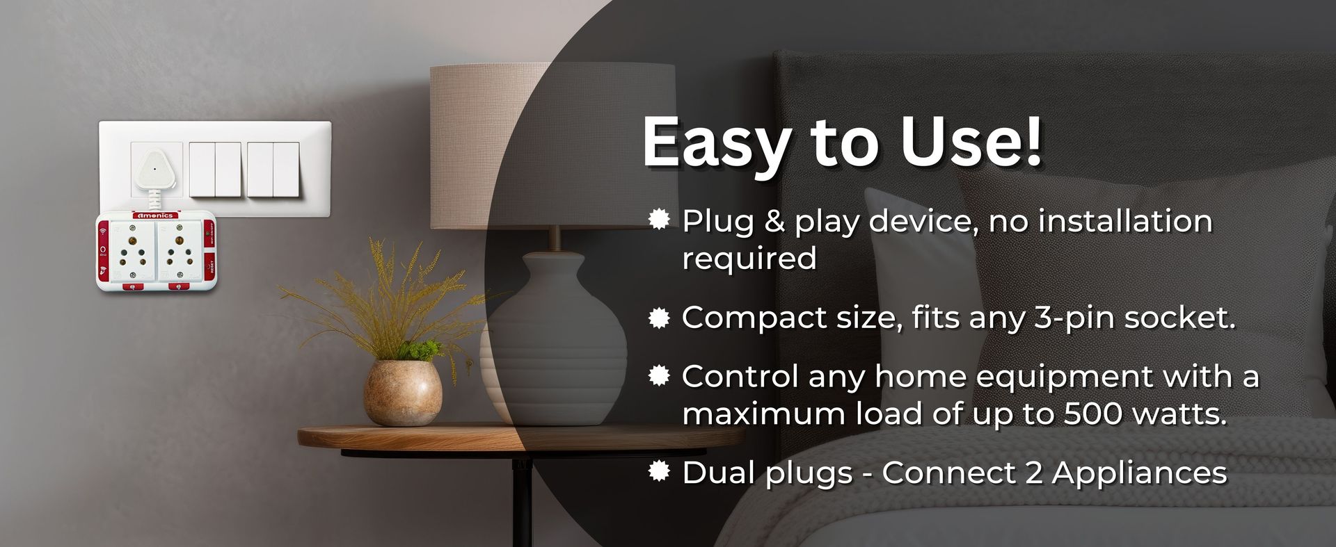 Smart Plug 6amp Dual Node - Up to 500W per Plug, Compact & Hub-Free, App Controlled, Compatible with Alexa & Home - Voice Enabled Smart Home Socket (White)