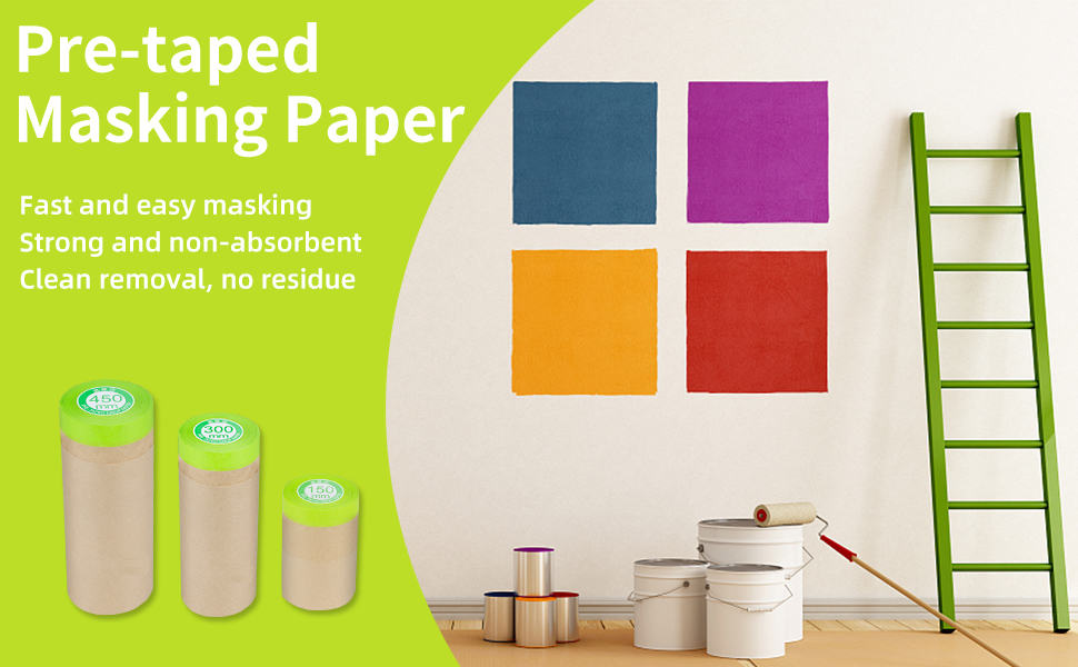 Tangibay Pre-Taped Masking Paper for Painting, 6 inch x 50 feet, 2 Rolls