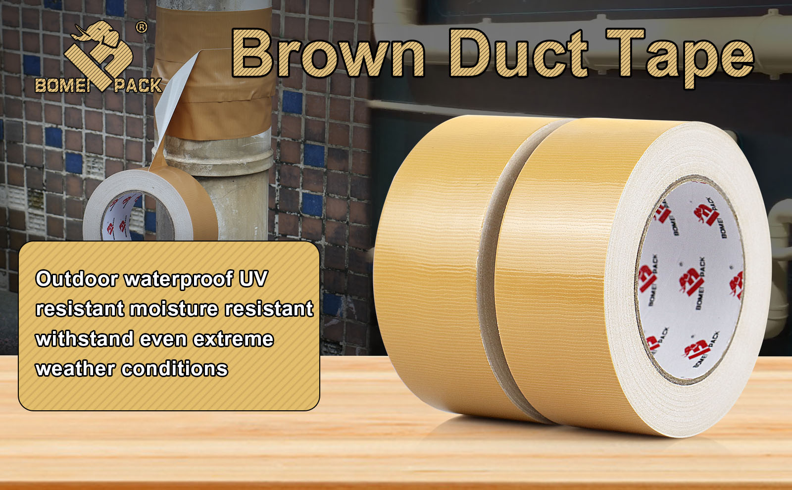 BOMEI PACK Tan Beige Duct Tape Heavy Duty,9 Mil Thickness,2 Inches x 30 Yards,Flexible,No Residue,Waterproof and Tear by Hand,Multi-Use Tan Duct Tape for Indoor & Outdoor Repairs