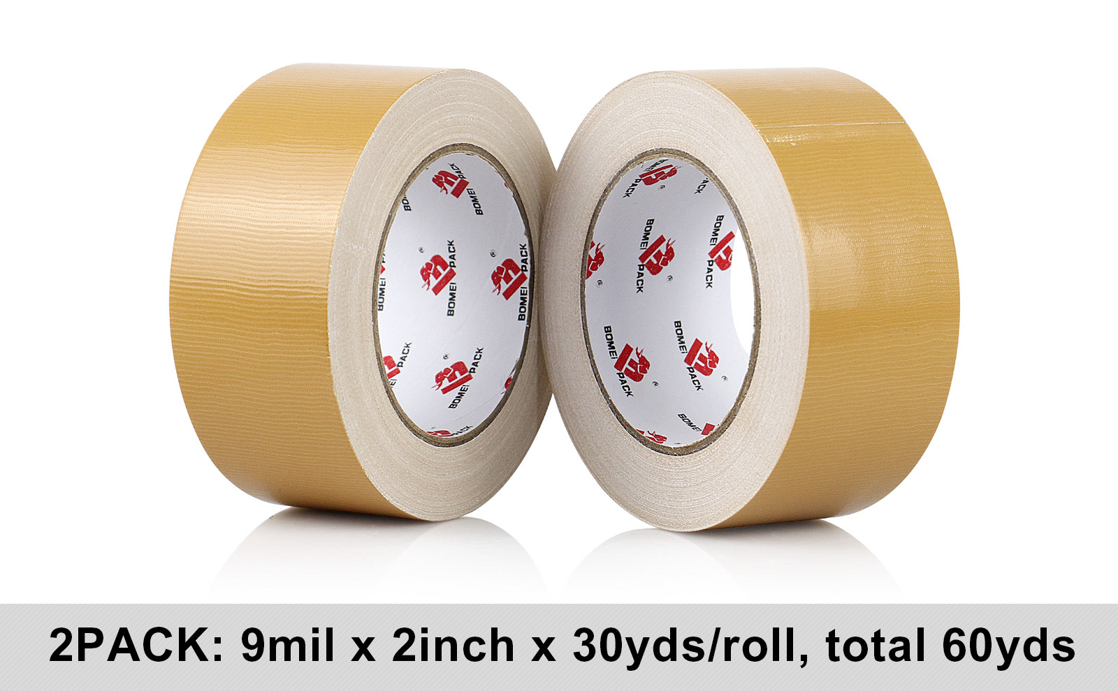 BOMEI PACK Tan Beige Duct Tape Heavy Duty,9 Mil Thickness,2 Inches x 30 Yards,Flexible,No Residue,Waterproof and Tear by Hand,Multi-Use Tan Duct Tape for Indoor & Outdoor Repairs