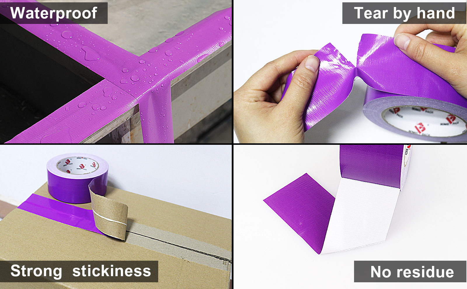 BOMEI PACK Duct Tape Heavy Duty,2 Inch x 60 Yards,Waterproof and Tear by Hand,Strong Strength,Residue Free,Flexible and All Weather-Value for Repair,Home and Professional Use (Purple)