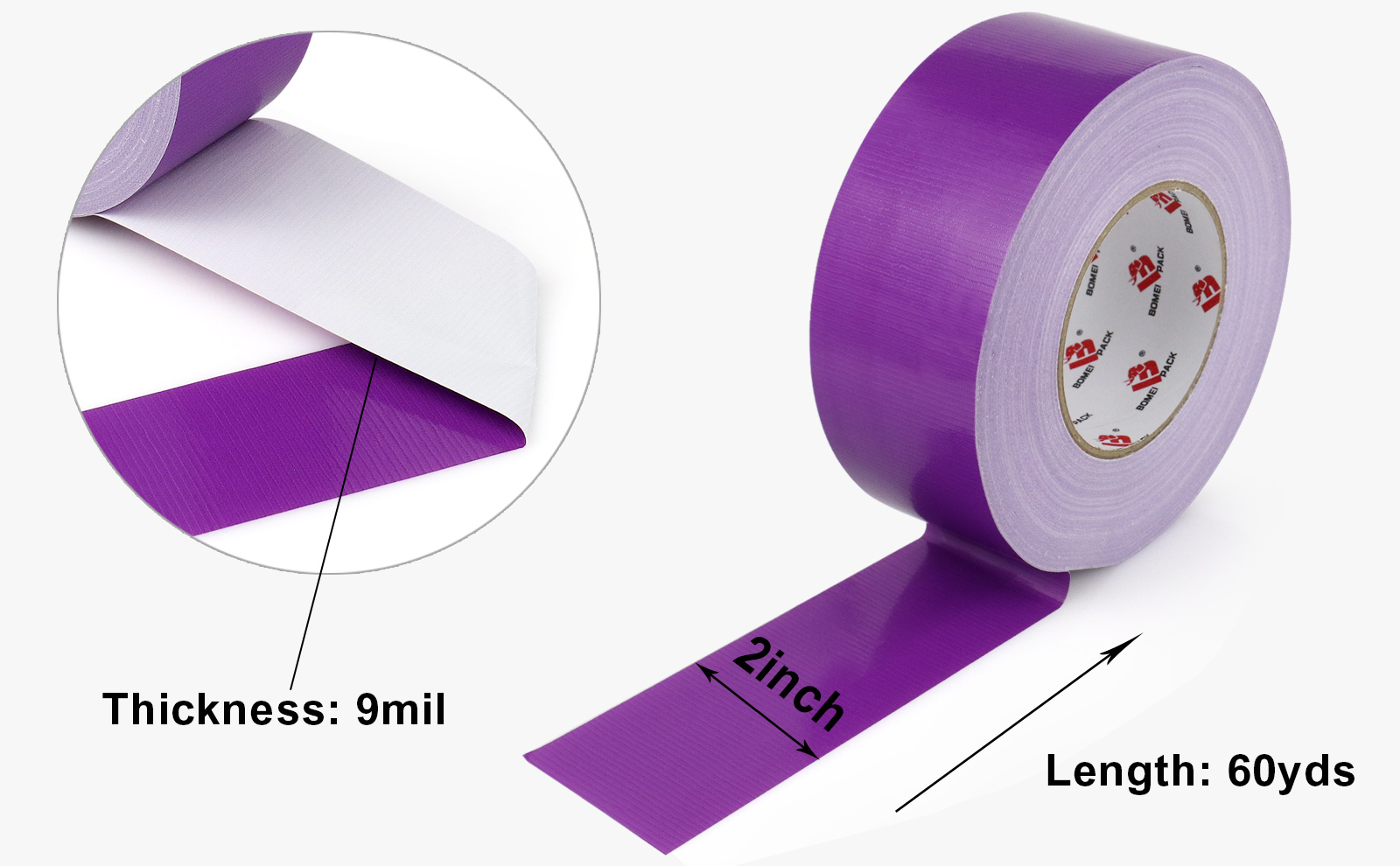 BOMEI PACK Duct Tape Heavy Duty,2 Inch x 60 Yards,Waterproof and Tear by Hand,Strong Strength,Residue Free,Flexible and All Weather-Value for Repair,Home and Professional Use (Purple)