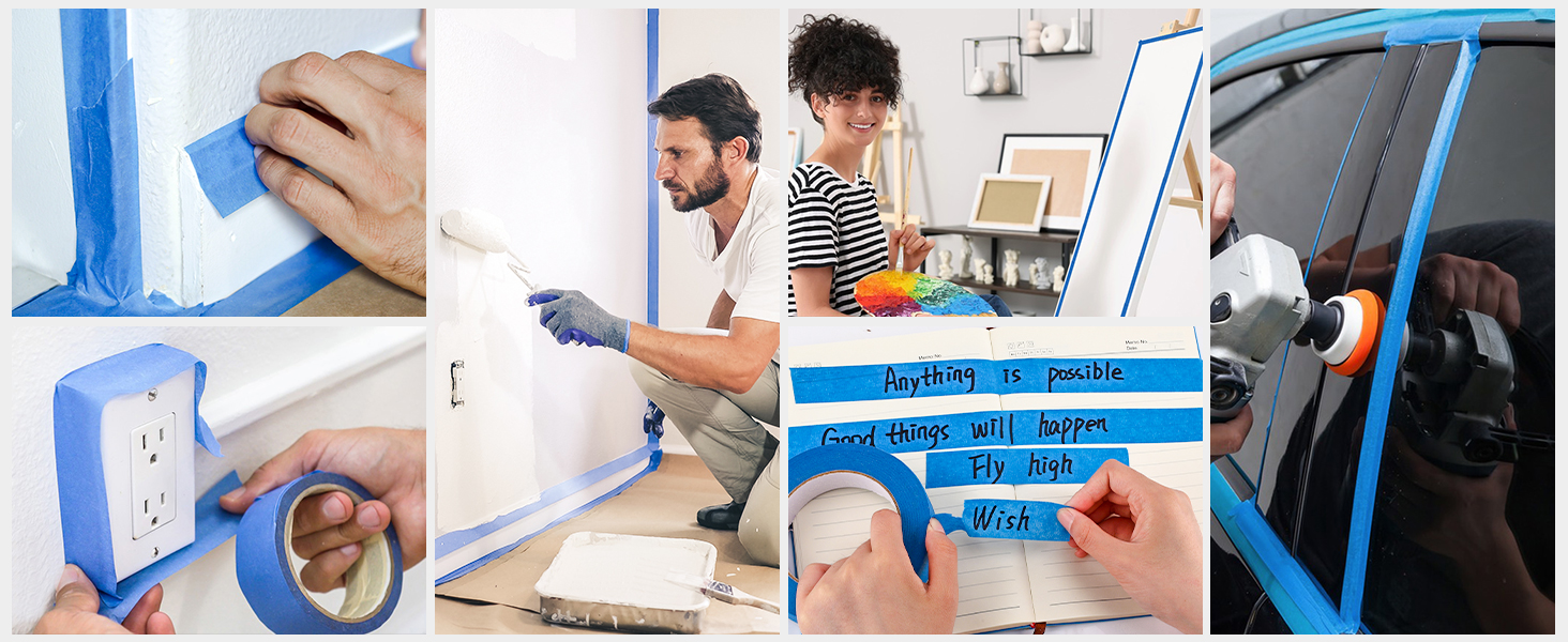 12 Rolls Blue Painters Tape 2 Inches Wide, Masking Tape Total 1200 FT