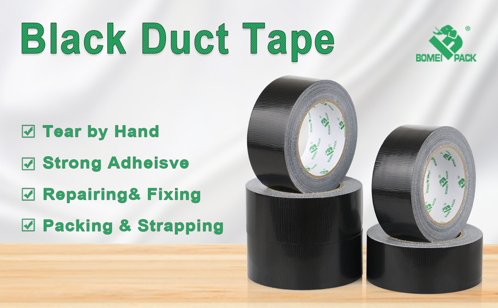 BOMEI PACK 5 Pack Black Duct Tape Roll Crafts, Residue Free Duct Sealing Tape Multi Pack, 8.3Mil x1.88Inch x 35Yds