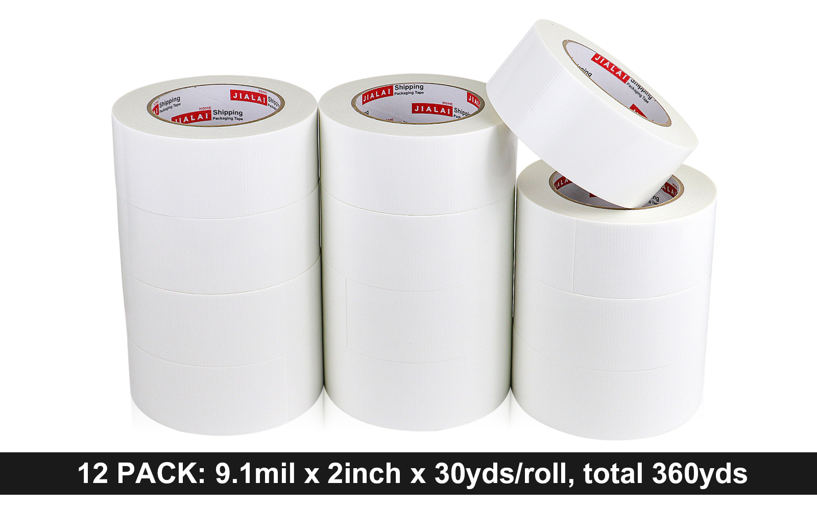 JIALAI HOME White Duct Tape Heavy Duty, 12 Roll Multi Pack, 30 Yards x 2 Inch, 9 Mil Strong, Flexible, Waterproof and Tear by Hand - for Home Use, Do-It-Yourself Projects and Repairs
