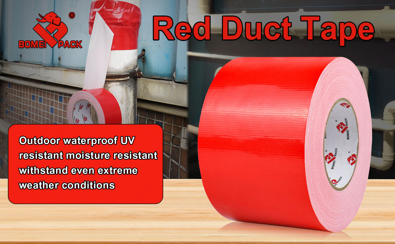 BOMEI PACK 4" Red Duct Tape Wide Roll,4 Inch x 60 Yards,Industrial Grade Duct Tape,Heavy Duty,Waterproof and UV Resistant,Residue Free for Repairing,Home and Craft