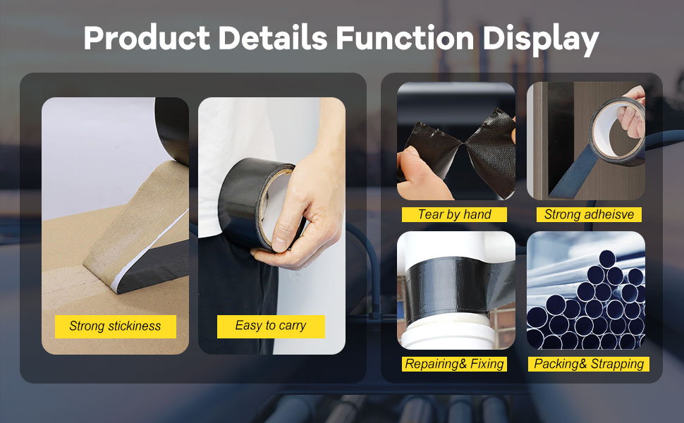 SIKEDEPRO 5-Pack Black Heavy Duty Duct Tape， 2 inches x 30 Yards Duct Tape,Strong, ducttape, Flexible, No Residue, Waterproof High Strength,All-Weather and Tear by Hand - Bulk Value for Repairs
