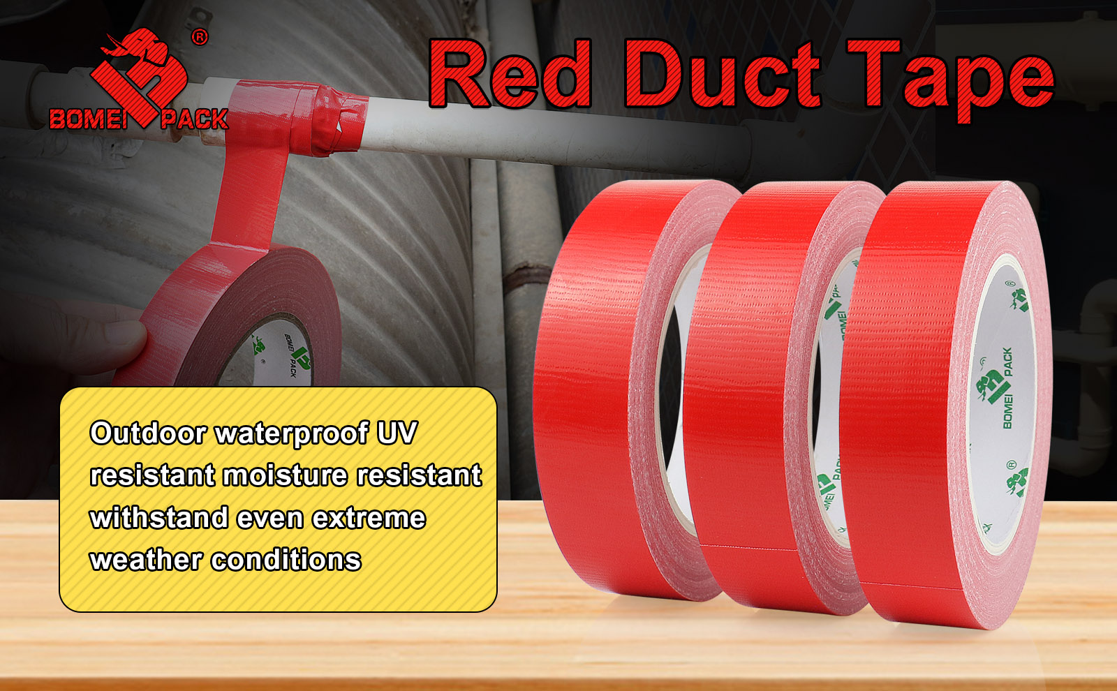Duct Tape Heavy Duty - Red Tape Duct 1 Inches x 30 Yards 3 Pack, 8.27 mil, Strong, Flexible, No Residue, All-Weather and Tear by Hand - for Repairs, Industrial, Professional Use