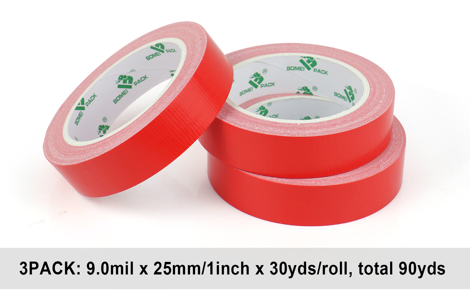 Duct Tape Heavy Duty - Red Tape Duct 1 Inches x 30 Yards 3 Pack, 8.27 mil, Strong, Flexible, No Residue, All-Weather and Tear by Hand - for Repairs, Industrial, Professional Use
