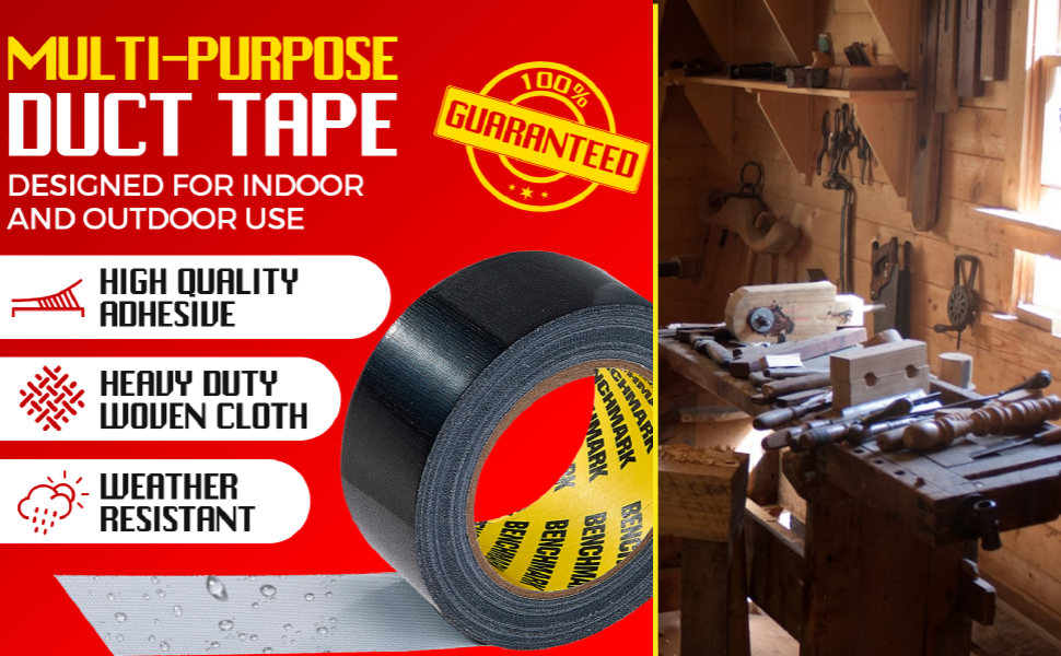 6 Pack - Black Duct Tape (2 in x 90 ft/Roll); Total of 540 Feet (180 Yards); Heavy Duty; Tear by Hand Design; No Residue; Strong Yet Flexible; Great for Repairs of All Kinds; Duck Tape; Bulk Pack