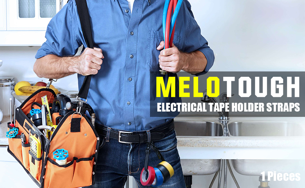 MELOTOUGH Electrical Tape Holder Tape Thong with Trigger Snap Hook Electrical Tape Strap for Tool Bag, Tool Backpack, Tool Belt(Black)