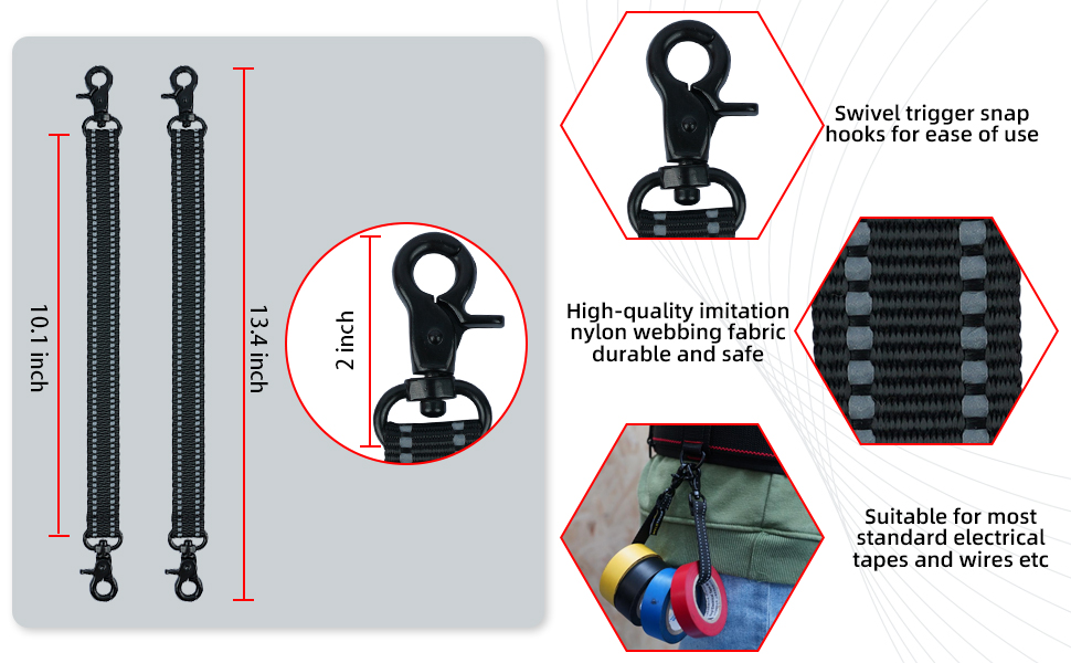MELOTOUGH Electrical Tape Holder Tape Thong with Trigger Snap Hook Electrical Tape Strap for Tool Bag, Tool Backpack, Tool Belt(Black)