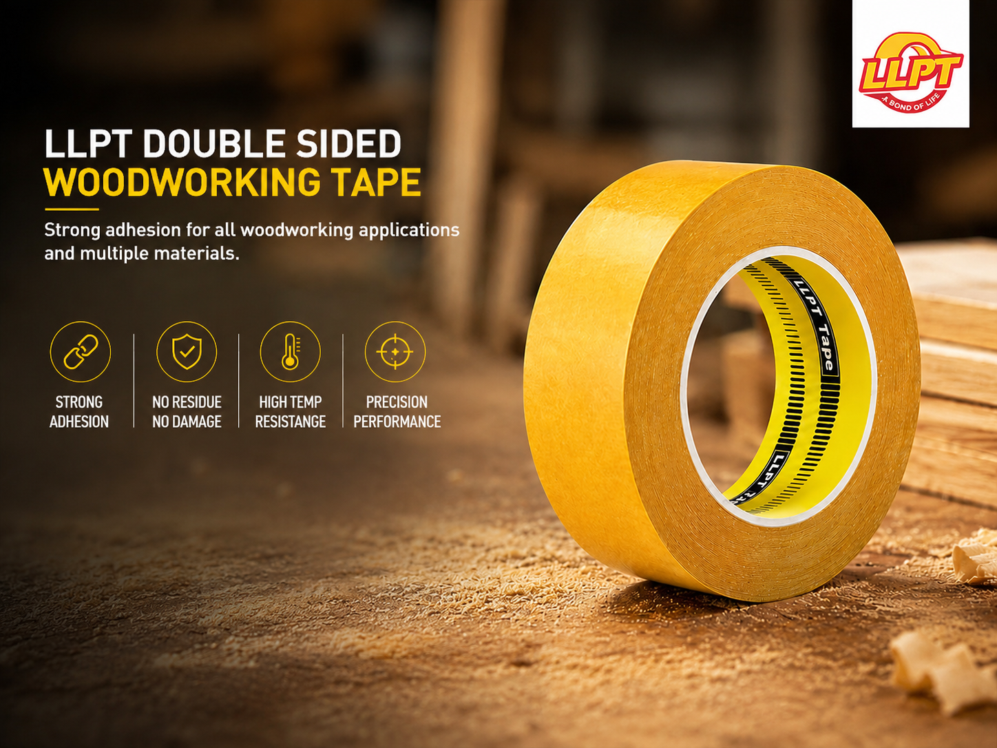 LLPT Double Sided Woodworking Tape, 25mm x 33m CNC Template Tape (WT258)