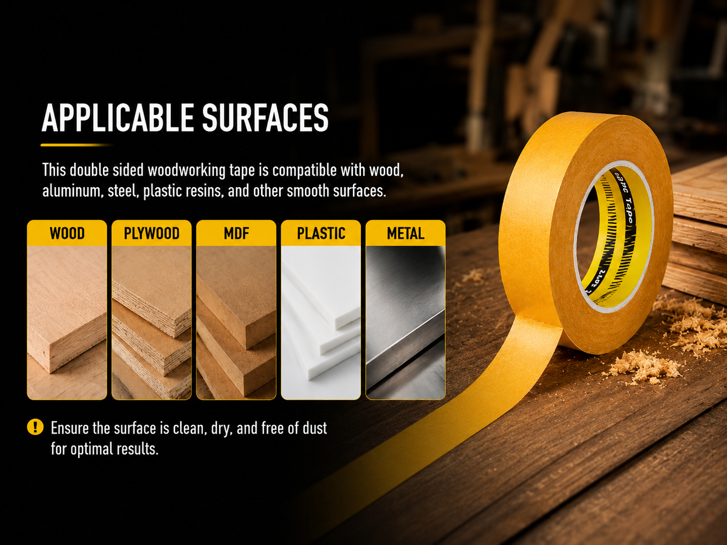 LLPT Double Sided Woodworking Tape, 25mm x 33m CNC Template Tape (WT258)