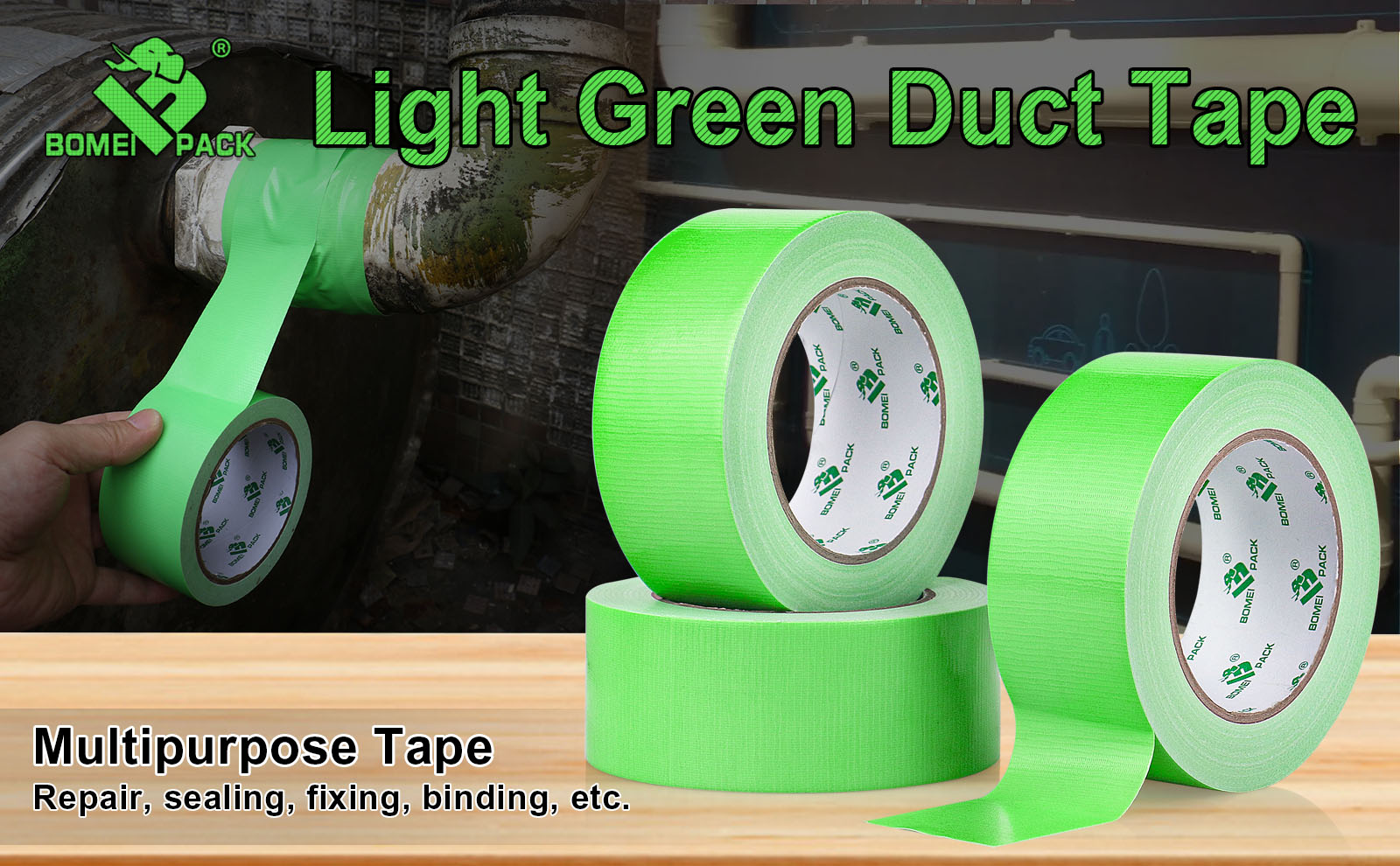 BOMEI PACK Green Duct Tape, 3Rolls Heavy Duty Strong Industrial Color Duct Tape 9mil x 1.88inch x 30yds for Packing and Repairing