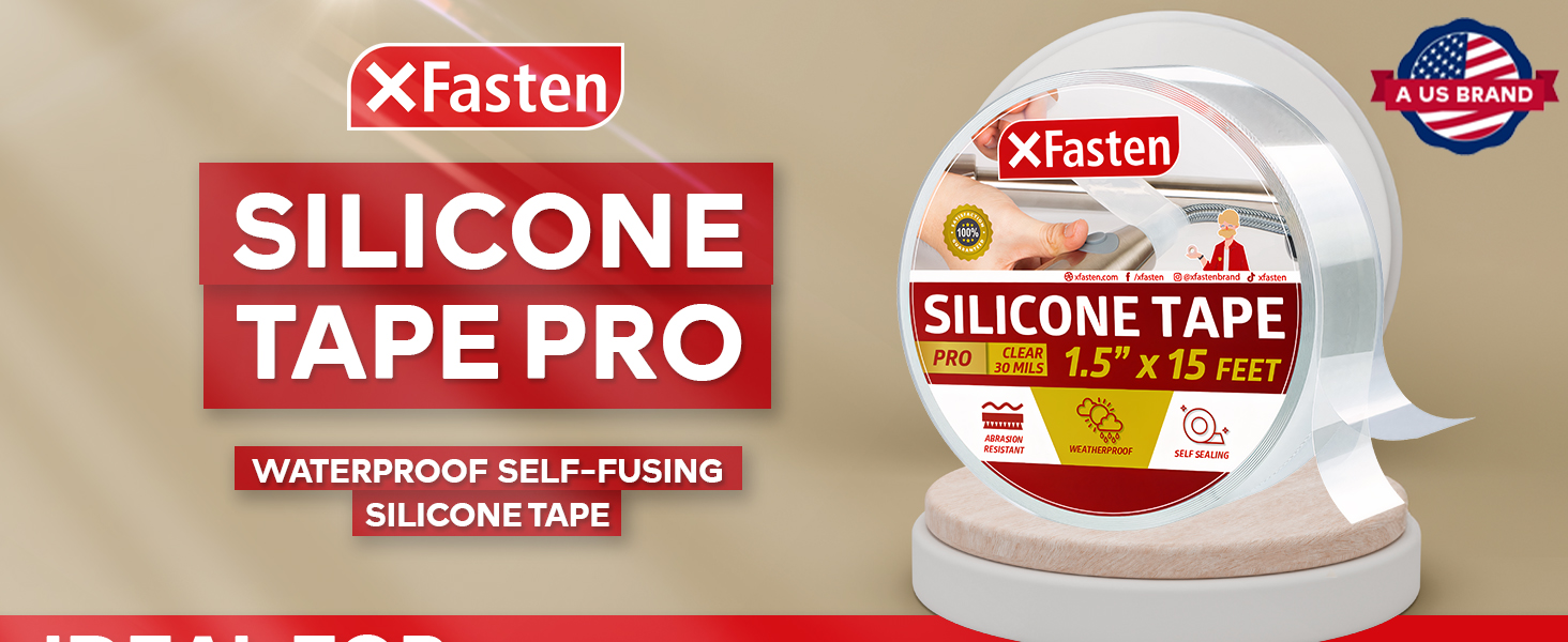 XFasten Self-fusing Silicone Tape Pro, Clear, 1.5-Inch x 15-Feet, 30mils Extreme Silicone Repair Pipe Tape for Electrical, Radiator Hose, Garden Hose, Coax Plumbers Water Seal and Stretch Tape