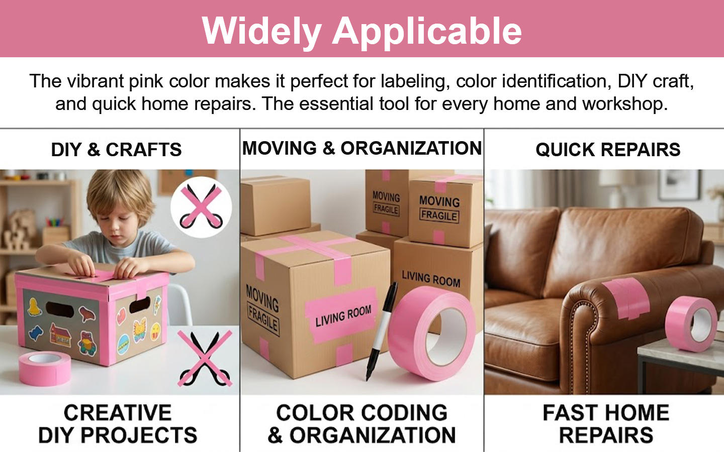 1-Roll Pink Heavy-Duty Duct Tape, 2 in x 30 yd, Indoor/Outdoor