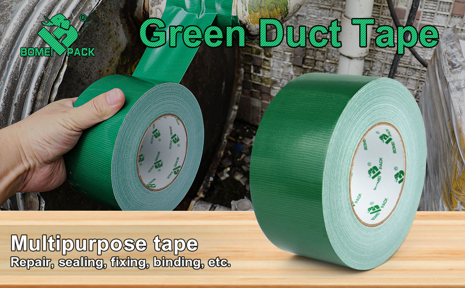 BOMEI PACK 2.5 Inch Duct Tape Green Industrial Grade 2.5 inches (60mm) x 60 Yards (179 ft), 9 Mil Heavy-Duty, Waterproof, UV Resistant for Crafts & Home Improvement