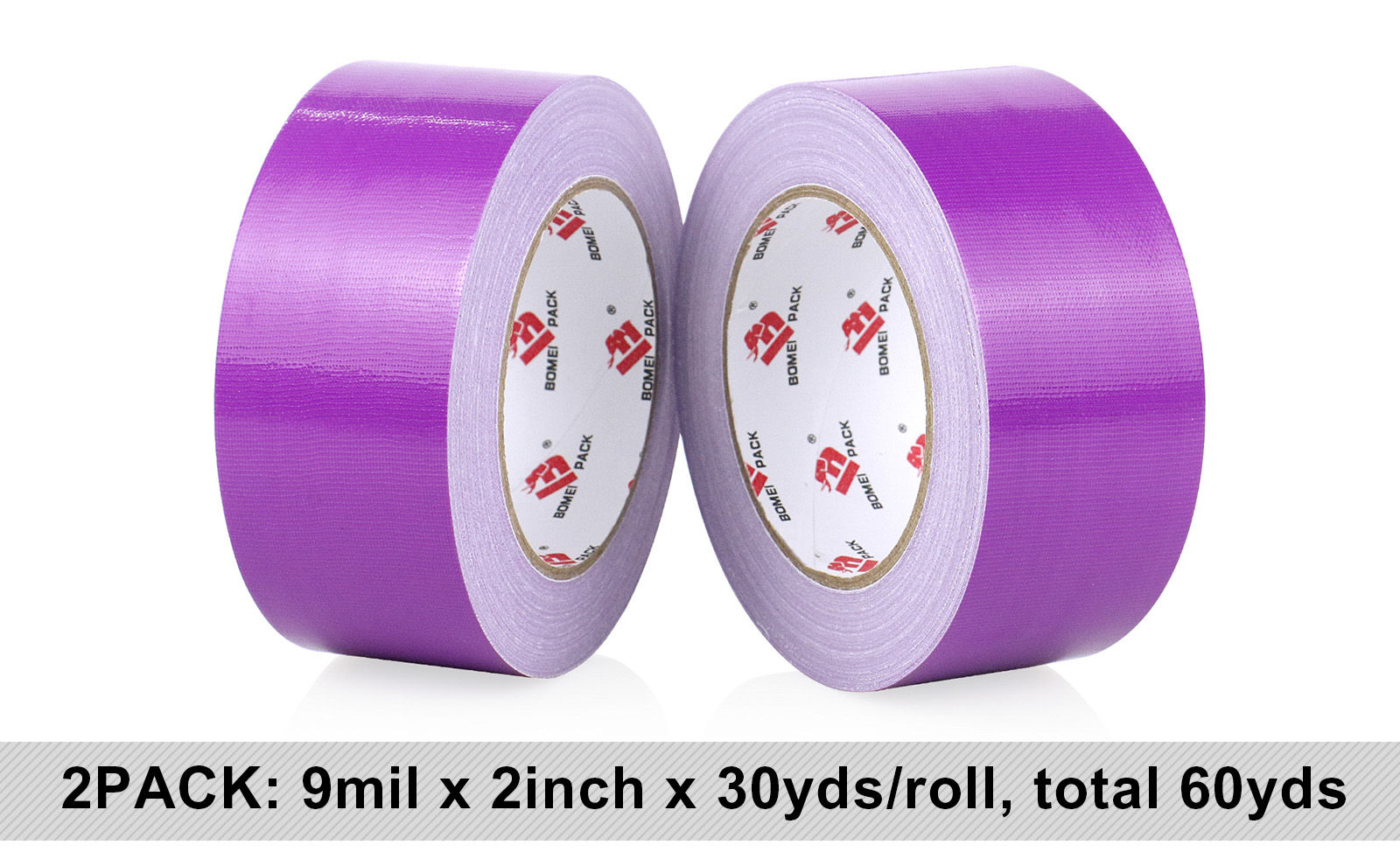 BOMEI PACK 2 Pack Purple Duct Tape Heavy Duty,9 Mil Thickness,2 Inches x 30 Yards,Strong Industrial Strength,Flexible,No Residue,Waterproof and Tear by Hand,Multi-Use for Indoor & Outdoor Repairs