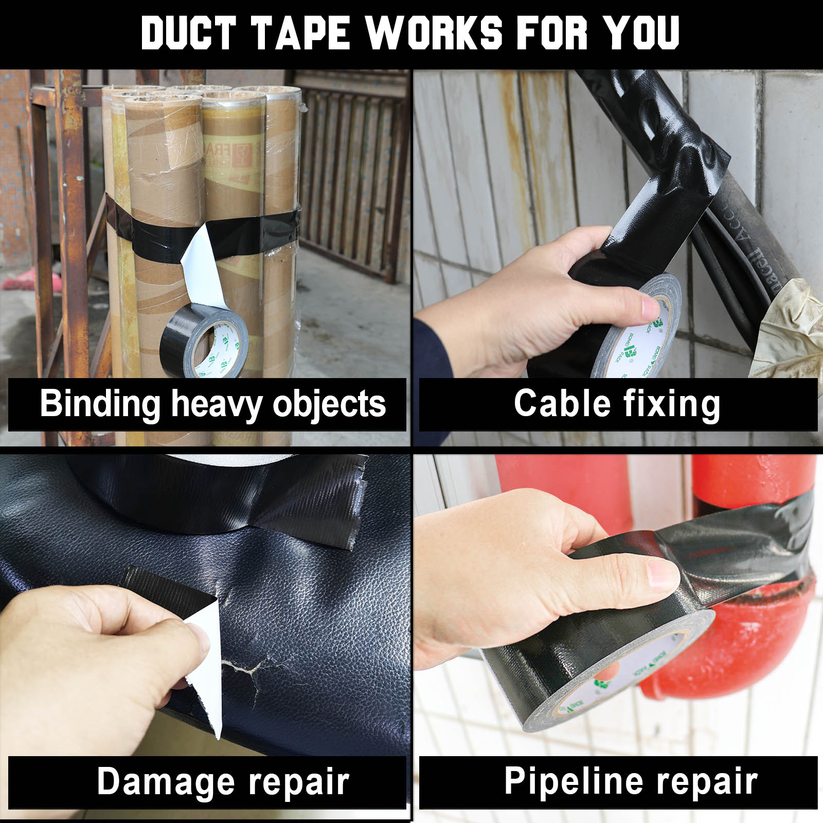 Black Duct Tape 1.88 inch, Industrial Grade1.88 inches x 20 Yards (66 ft), 9 Mil Heavy-Duty, Waterproof, UV Resistant for Crafts & Home Improvement (2 Pack Total 40Yards)