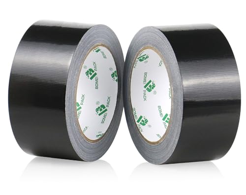 Black Duct Tape 1.88 inch, Industrial Grade1.88 inches x 20 Yards (66 ft), 9 Mil Heavy-Duty, Waterproof, UV Resistant for Crafts & Home Improvement (2 Pack Total 40Yards)
