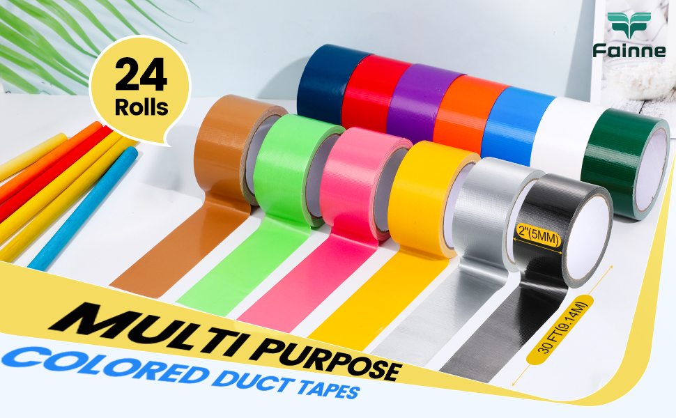 Fainne 24 Pack Colored Duct Tape Bulk, Colorful, 10 Yards X 2 Inches