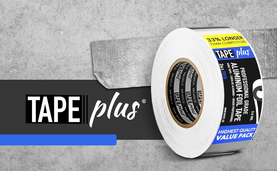 TapePlus Aluminum Foil Tape - Heat-Resistant HVAC Tape - Waterproof Weather Barrier - High-Temp Thermal Seal - 3 in x 210 ft, Silver