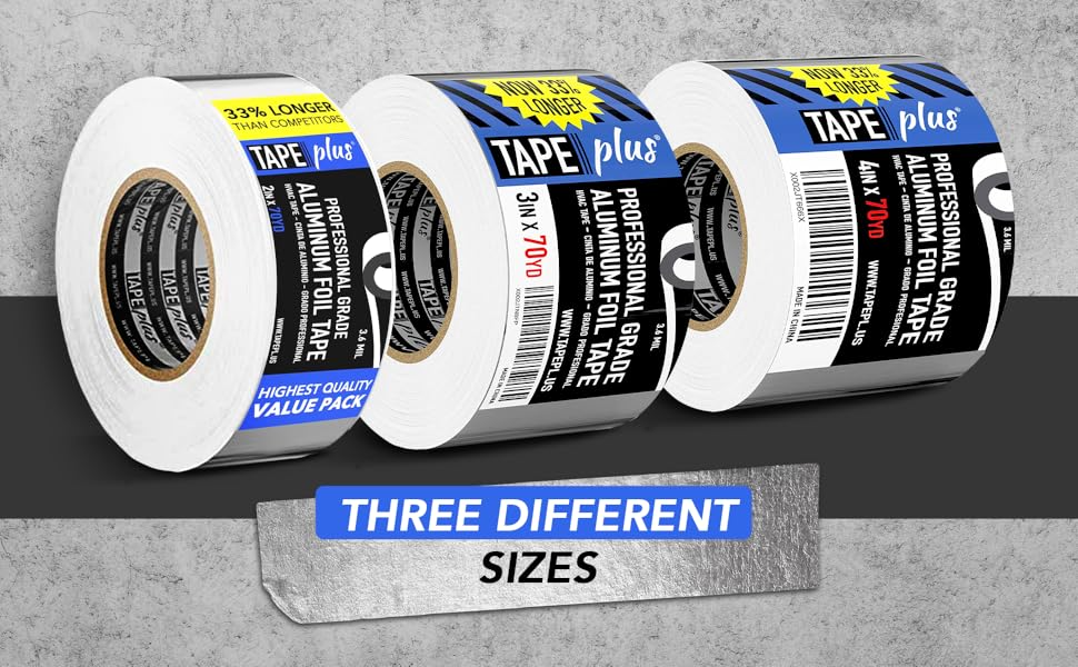 TapePlus Aluminum Foil Tape - Heat-Resistant HVAC Tape - Waterproof Weather Barrier - High-Temp Thermal Seal - 3 in x 210 ft, Silver