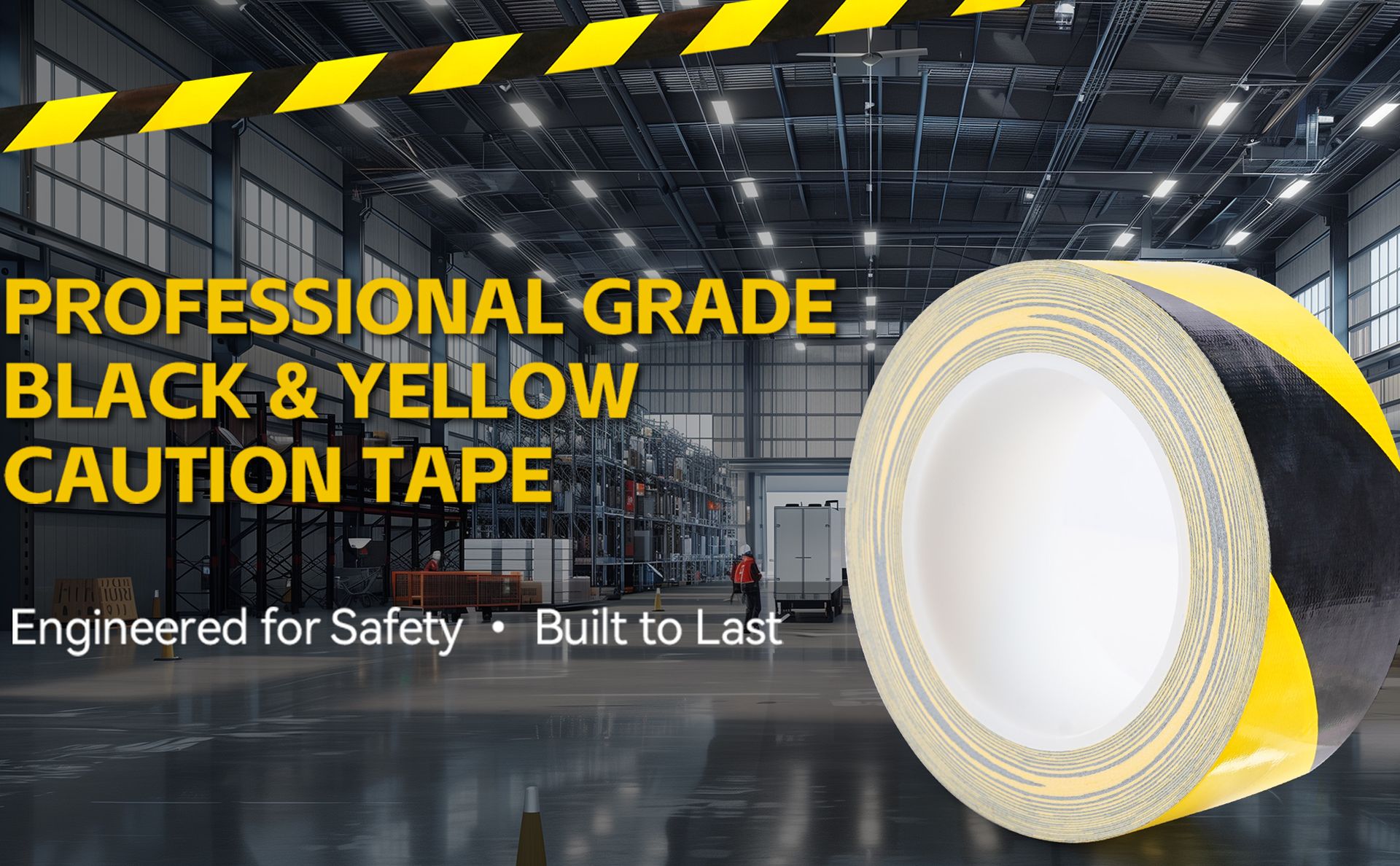 Black Yellow Duct Tape, 2 in x 120 ft, High Visibility