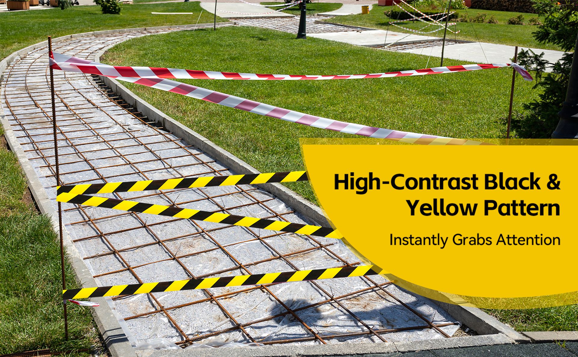 Black Yellow Duct Tape, 2 in x 120 ft, High Visibility